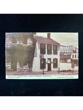 Vintage Postcard 1952 Mark Twain Boyhood Home Bridge Hannibal MO John Winkler